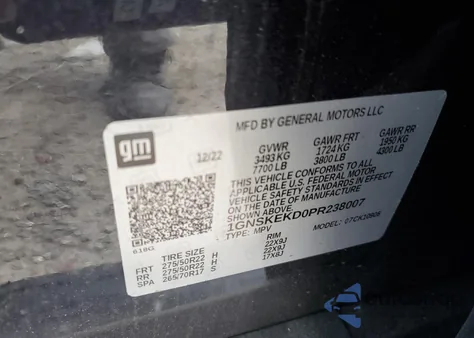 2023 Chevrolet Suburban K1500 Rst z USA, uszkodzony, nr VIN 1GNSKEKD0PR238007